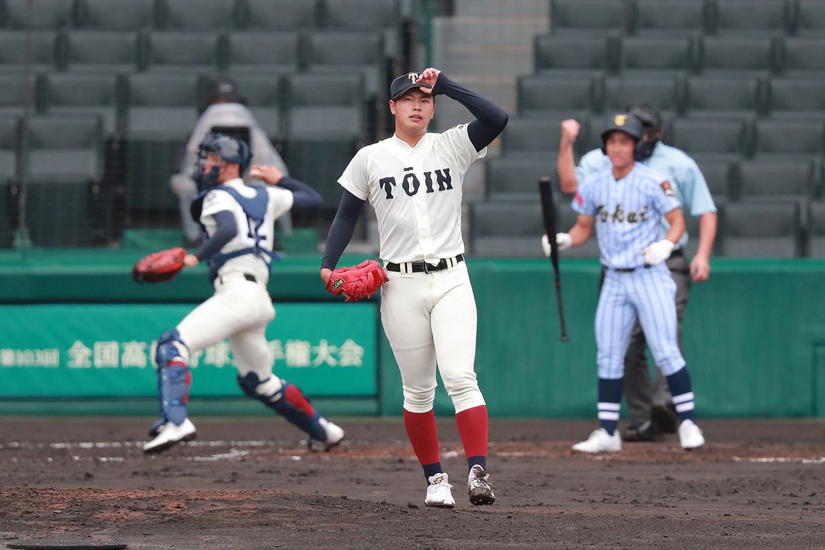 2021年8月17日 第103回全国高校野球選手権大会 大阪桐蔭vs東海大菅生=阪神甲子園球場　松浦慶斗（大阪・大阪桐蔭）。186センチ94キロという堂々たる体格が魅力の最速150キロ左腕。今夏の甲子園初戦では東海大菅生を相手に７回を投げ７奪三振３失点、チームに勝利をもたらした。