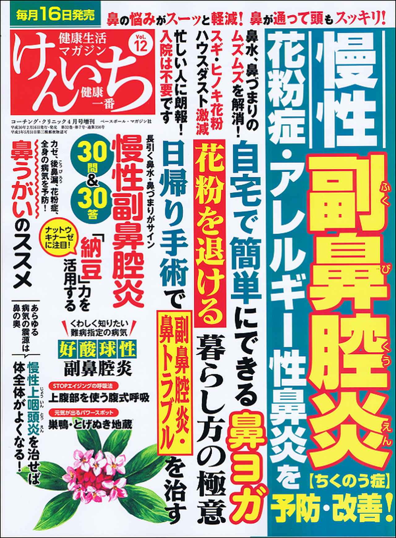 健康一番 けんいち Vol 12 慢性副鼻腔炎 花粉症 アレルギー性鼻炎を予防 改善 コーチングクリニック 4月号増刊 mスポーツ ベースボール マガジン社