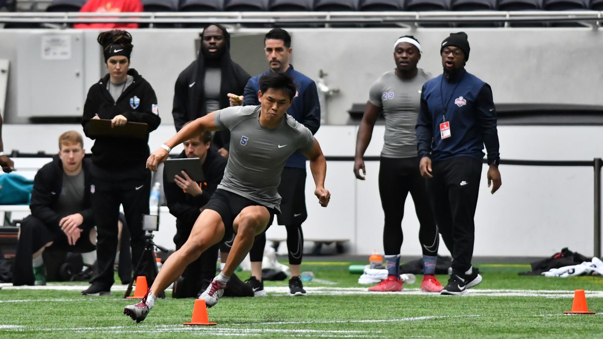 NFLの国際コンバインに臨む富士通WR松井=Xリーグ提供