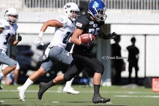 【IBM vs 明治安田】第2クオーター7分、IBMのWR鈴木がQB政本のパスを受けて走り43ヤードのTD