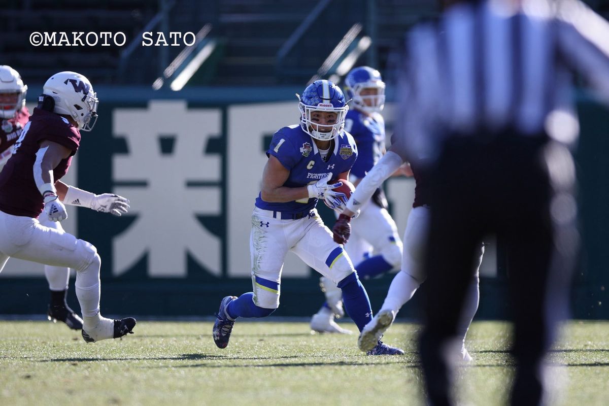 全米大学オールスター「フラボウル」に参加している、関学大WR糸川=撮影:佐藤誠