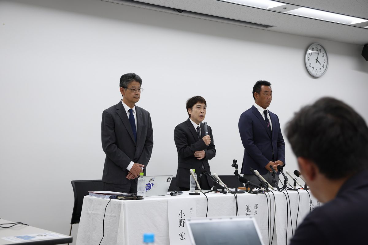 JAFAの処分を受けて開かれた関学大の記者会見=撮影:佐藤誠