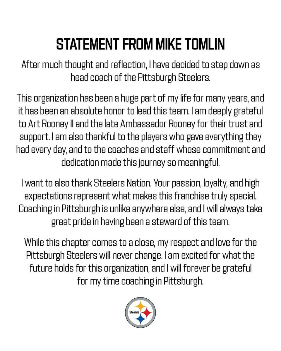 スティーラーズのトムリンHCが発表した退任の声明