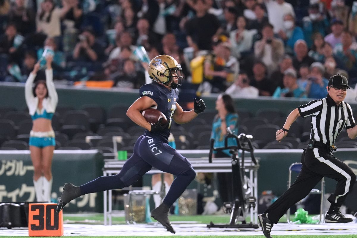 Xプレミア開幕戦【パナソニックvsオービック】1Q、オービックWRテイが先制のTD＝撮影:小座野容斉