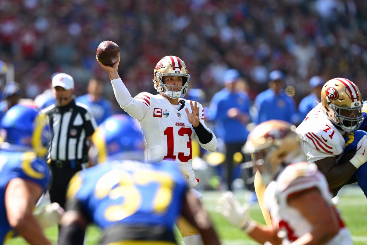 【49ers vs ラムズ】パス205ヤード、3TD・1INTと好調だった49ersのQBパーディ=Getty Images